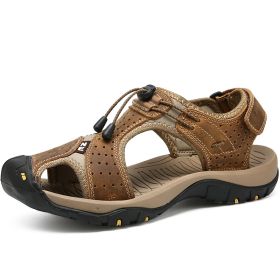 Men Summer Sandal Cow Leather Hiking Sandal Man Beach Sandal Outdoor Casual Shoe High Quality Leather Aqua Shoes Plus Size 46 (Color: Brown, size: 39)