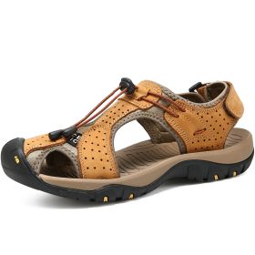 Men Summer Sandal Cow Leather Hiking Sandal Man Beach Sandal Outdoor Casual Shoe High Quality Leather Aqua Shoes Plus Size 46 (Color: Camel, size: 41)