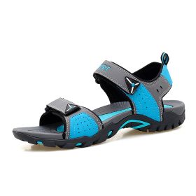 Women Beach Sandals 2022 Summer Man Hiking Sandals Outdoor Non-slip Casual Sandals Unisex Comfortable Summer Sneaker Shoes (Color: Grey blue, size: 45)