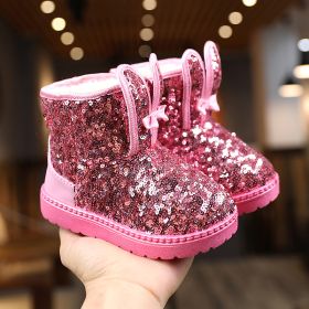 Winter Kids Boots for Girls Snow Boots Children Hiking Shoes Warm Plush Kids Pink Snow Boots Girls Rain Boots Running Shoes (Color: Pink, size: 27)