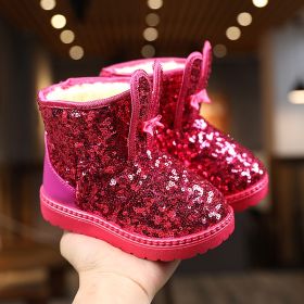 Winter Kids Boots for Girls Snow Boots Children Hiking Shoes Warm Plush Kids Pink Snow Boots Girls Rain Boots Running Shoes (Color: Red, size: 27)